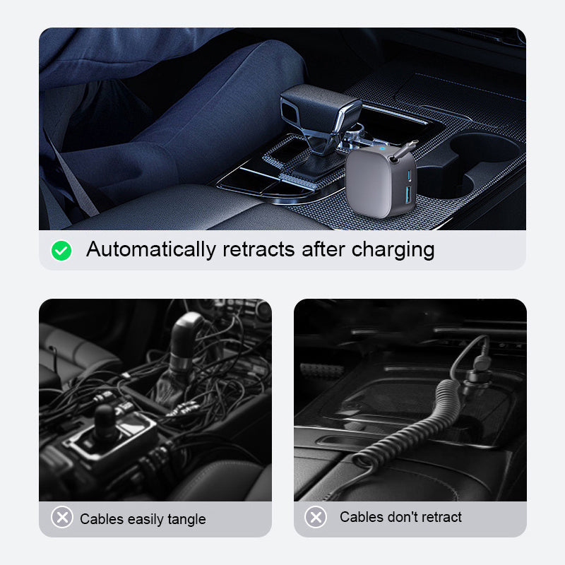 🚗 Slimme Intrekbare Autolader – Snel, Veilig & Handig