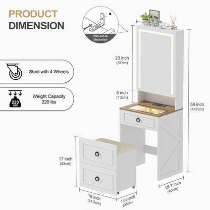 A Tocador 3 in 1 con specchio LED e sgabello con contenitore