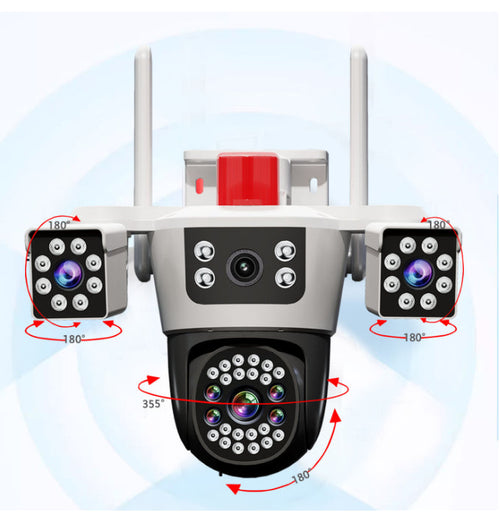 Telecamera di sorveglianza intelligente a rotazione con tre teste