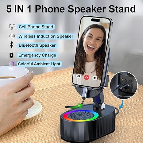 🚀 Next-Level Gadget! 50% KORTING – 5-in-1 Smart Phone Stand met Speaker & Draadloos Opladen ⚡📱